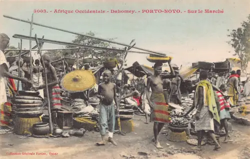 Benin Dahomey Porto-Novo Markt ethnische Vintage Postkarte