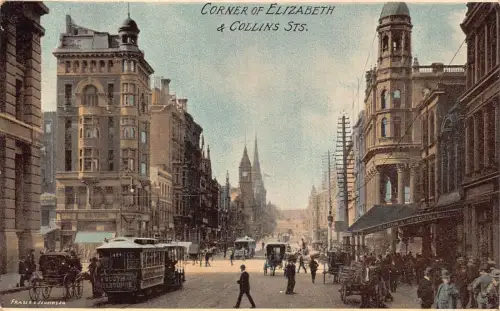 L385 Irland Dublin Straße Capon & Montgonery Restaurant Straßenbahnen Kutsche Postkarte