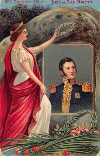 A814 Argentinien 1910 Jahrhundert Jose de San Martin Blumen geprägte Postkarte