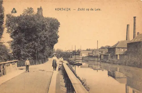 B077 Belgien Kortrijk Zicht op de Leie Canal Vintage Postkarte
