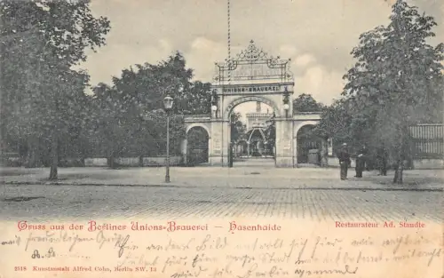 L113 Deutschland Gruss aus der Berliner Gewerkschaften Brauerei Hasenhaide 1900 Postkarte