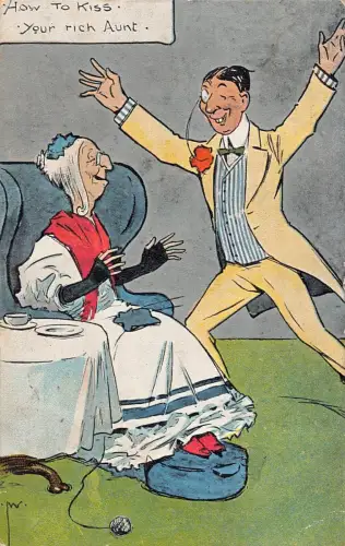 L054 How to kiss your rich aunt 1903 Comic Humor signed Postcard