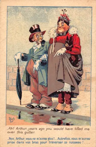 L058 Altes Paar Comic Humor signiert Mich Postkarte