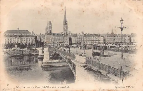 Frankreich 1902 Rouen Pont Boieldueu et Kathedrale Brücke Straßenbahn Vintage Postkarte
