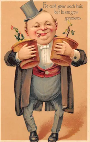 L060 Glatze Blumen Karikatur Comic Humor geprägt Vintage Postkarte