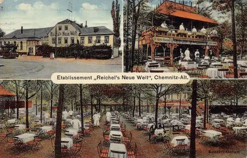 A179 Deutschland 1914 Reichels Neue Welt Chemnitz Alt Kaffee Konzertgarten Postkarte
