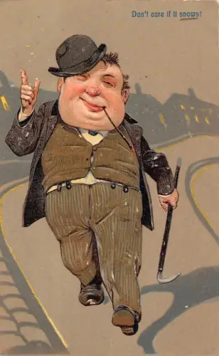 L056 Betrunkener 1911 Großer Kopf Karikatur Humor geprägt Vintage Postkarte