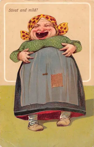 L060 Groteske dicke Dame lachend 1907 Karikatur Comic Humor geprägte Postkarte
