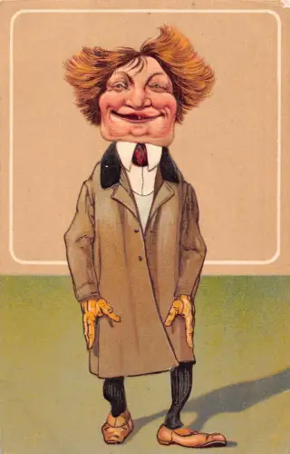 L060 Grotesker Mann Rothaarig 1912 Karikatur Comic Humor geprägte Postkarte