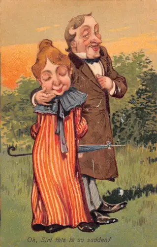 L058 Ugly Couple Karikatur Comic Humor geprägt Vintage Postkarte