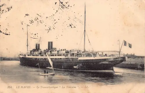 Frankreich 1910 Le Havre Transatlantique La Touraine Dampfschiff Postkarte