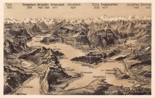 A181 Schweiz Luzern Rigi Kulm Gipfel See Karte Jungfeau Horw AK