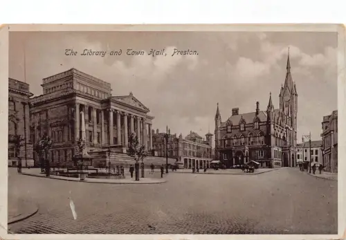A183 England The Library and Town Hall Preston Vintage Postkarte