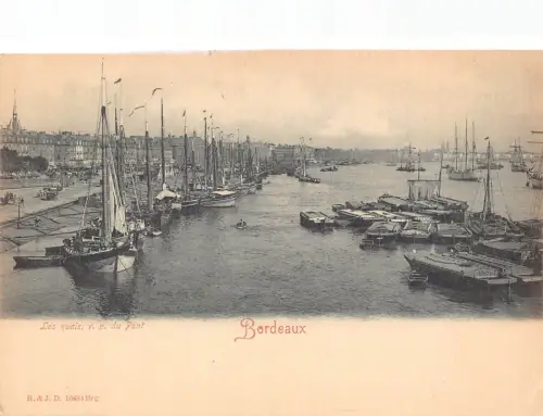A182 Frankreich Bordeaux Hafenansicht von Brücke Segelschiffe Vintage Postkarte