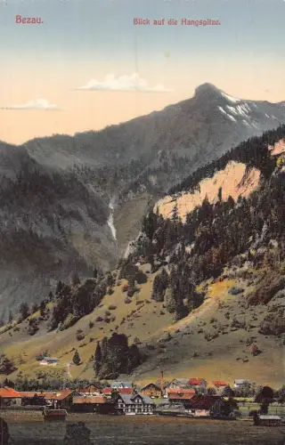 A094 Österreich Bezau Blick auf Hangspitze Berggipfel Häuser Vintage Postkarte