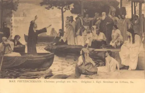 A092 Gemälde 1909 Jesus Christus betet auf See signiert Max Pietzschmann Postkarte