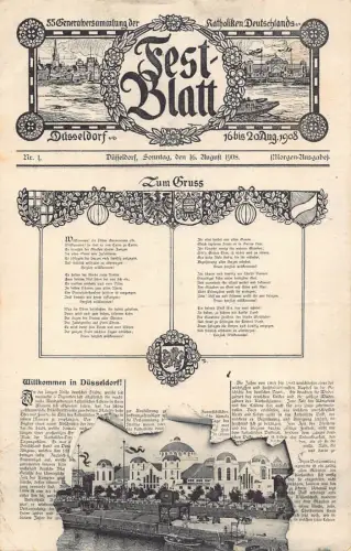 A104 Deutschland 1908 Fest-Blatt Wilkommen in Düsseldorf Zeitschrift Typ Postkarte