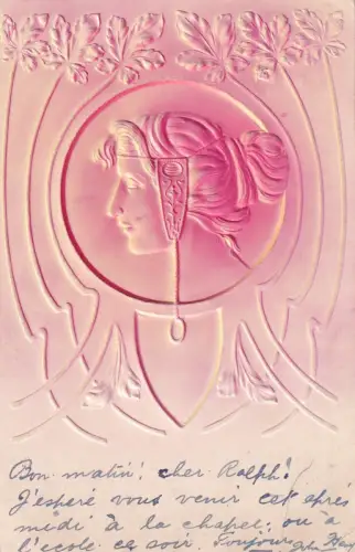 Jugendstil 1903 Dame Portrait Glamour Airbrush Prägepostkarte B833