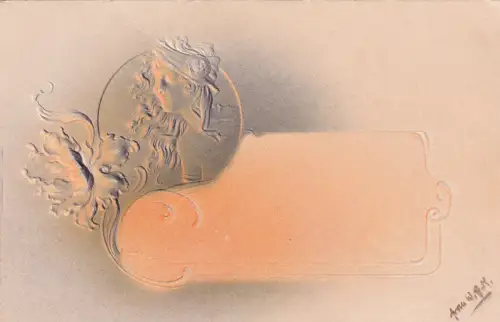 Jugendstil 1903 Frau Portrait Blume Airbrush Prägung Postkarte B833