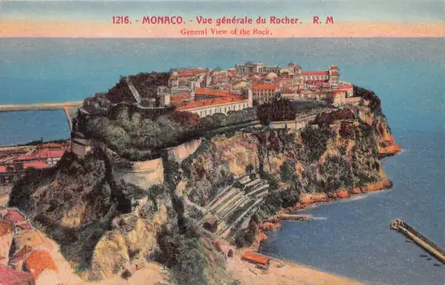 B070 Monaco Gesamtansicht des Felsens Vintage Postkarte
