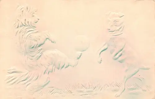 Fantasy 1903 Humanisierte Hunde spielen Fußball Airbrush geprägte Postkarte B832