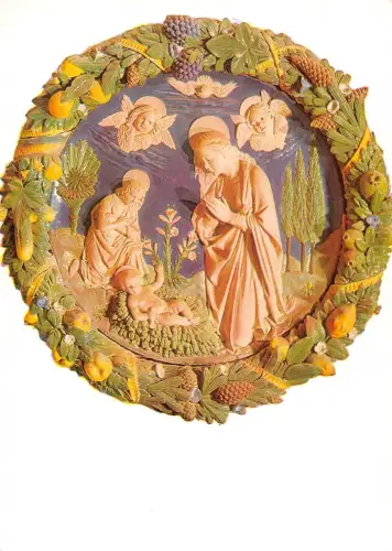 Kunststatuette Religiös Andrea della Robbia Anbetung des Kindes Postkarte B842