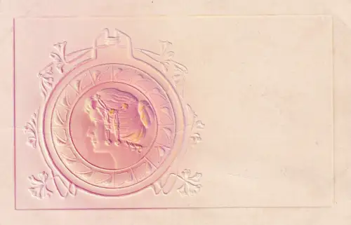 Jugendstil Frau Portrait Blume Blätter Airbrush geprägt Postkarte B833