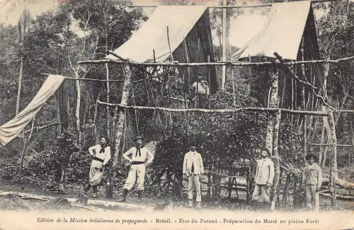 Brasilien Etat du Parana Preparation du Matte en pleine Foret Eingeborene Postkarte B836