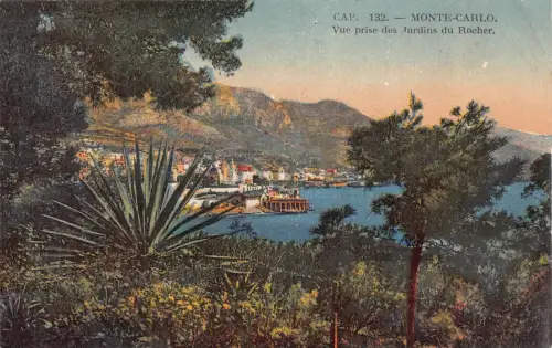 B070 Monaco Monte Carlo 1923 Vue prise Jardins du Rocher Vintage Postkarte