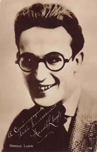 Filmstar Harold Lloyd amerikanischer Schauspieler gedruckt Autogramm RPPC Postkarte B835