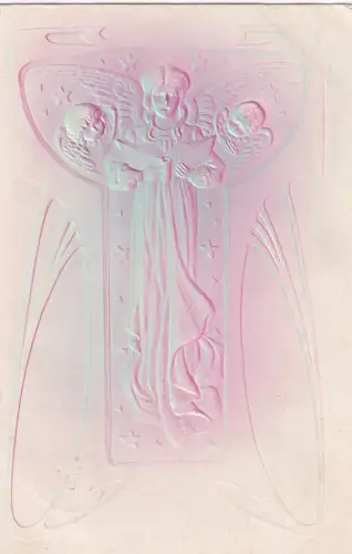 Jugendstil 1903 Engel liest Cherubs Sterne Airbrush Prägepostkarte B833