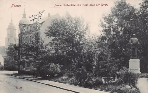 L012 Deutschland 1927 Nossen Bismark Denkmal Kirche Statue Kirche Vintage Postkarte