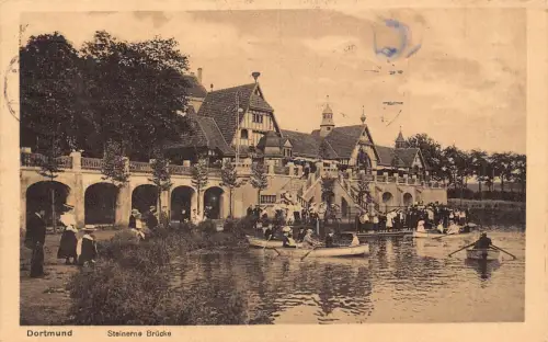 A106 Deutschland 1914 Dortmund Steinerne Brücke Boote Ansichtskarte