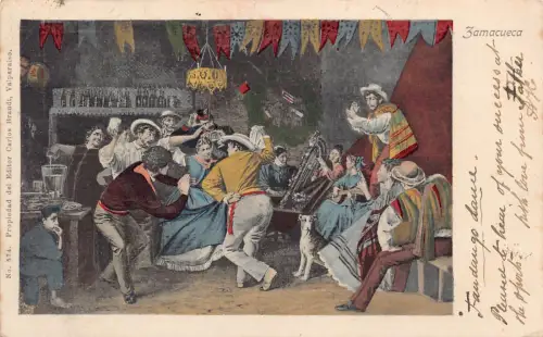 Chile Zamacueca 1905 Ureinwohner Tänzer Party Musiker Hund Ethno Postkarte B837