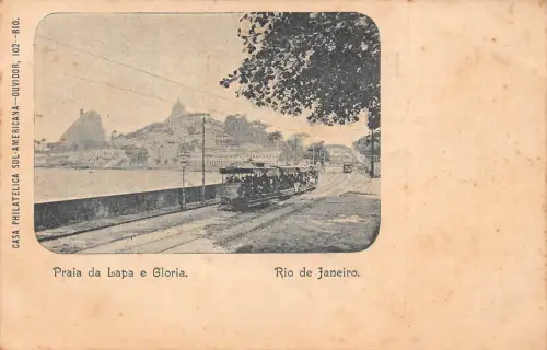 Brasilien Rio de Janeiro Praia de Lapa e Gloria Straßenbahn Vintage Postkarte B837