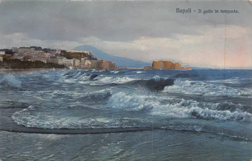 A012 Italien Napoli Il Golfo in Tempesto Wellen auf See Vintage Postkarte