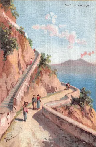 A010 Italien Scala di Anacapri Treppengemälde signiert Floppola Postkarte