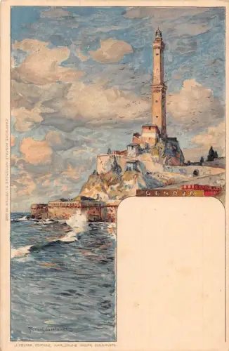 A010 Italien Genua Leuchtturm Gemälde signiert Manuel Wielandt Vintage Postkarte