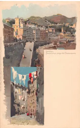 A011 Italien Genua Panorama preso dal Passanuovo Künstlerkarte signiert Postkarte