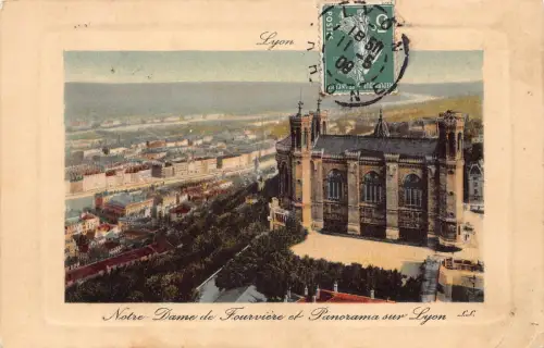 C018 Frankreich, Notre-Dame de Fourviere et Panorama sur Lyon 1909 alte Postkarte