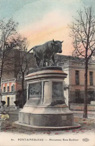 A009 Frankreich Fountainbleau Denkmal Rosa Bonheurr Ochse Vintage Postkarte
