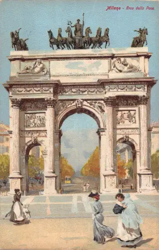 A011 Italien Mailand Arco della Pace Bogen Frauen Vintage Postkarte