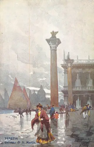 A010 Italien Venezia Colonne a San Marco Gemälde signierte Postkarte