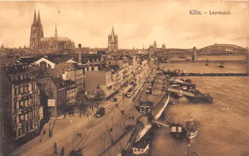 B074 Deutschland Köln Köln Leystapel Boote Brücke Vintage Postkarte