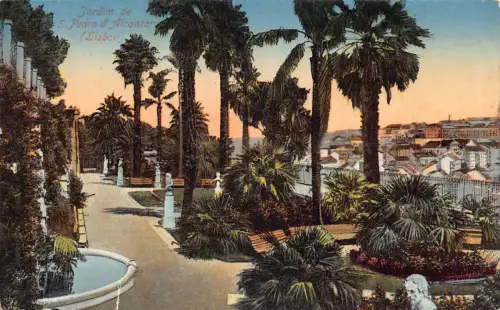 A184 Portugal Jardim de S Pedro d'Alcantara Lissabon Garten Vintage Postkarte