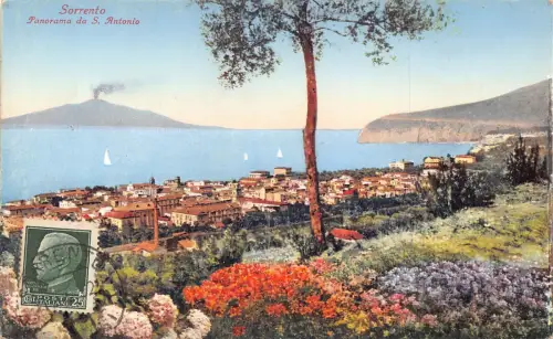 A183 Italien Sorrent Panorama da S Antonio Blumen Vulkan Vintage Postkarte