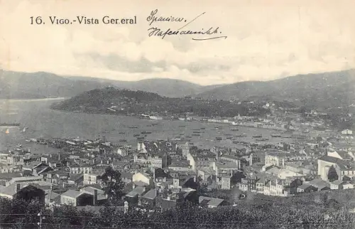 A184 Spanien Vigo Gesamtansicht Hafen Vintage Postkarte