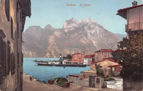 A185 Italien Torbole Il Porto Hafen Dampfschiff Vintage Postkarte