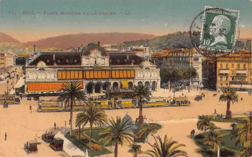 C019 Frankreich, Nice Place Massena et le Casino 1925 Vintage Postkarte