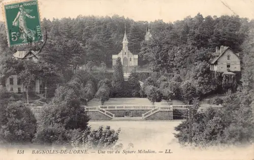 C018 Frankreich, Bangnoles de L'orne Une vue Square Melodion Vintage Postkarte